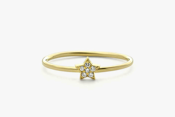 Star Shaped Minimalist Engagement Ring 0.5ct Round Diamond 14k Yellow Gold Over