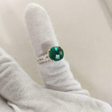 2ct Round Cut Green Emerald Diamond Round Accent Ring 14k White Gold Finish