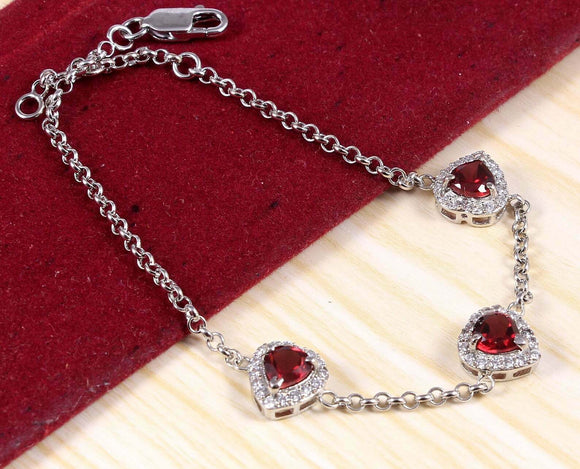 4ct Pear Cut Red Garnet Hollow Stylish Women Chain Bracelet 14k WhiteGold Finish