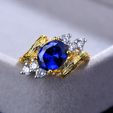 2.6ct Oval Cut Blue Sapphire Engagement Ring 14k Yellow Gold Over Antique Unique