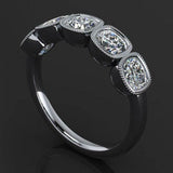 Milgrain Half Eternity Wedding Band 1.5ct Cushion Cut Diamond 14k WhiteGold Over