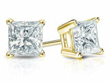 4 Prong Stud Earrings 0.74ct Princess Cut VVS1D Diamond 14k Yellow Gold Finish