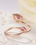 1ct Pear Cut Pink Ruby Two Stone Open Bypass Engagement Ring 14k RoseGold Finish