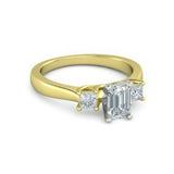 3Ct Emerald Cut Diamond Princess Accents Three Stone Ring 14K Yellow Gold Finish