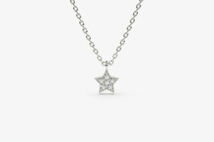 0.5ct Diamond Pendant with Chain Round Cut Star Design 14k White Gold Finish