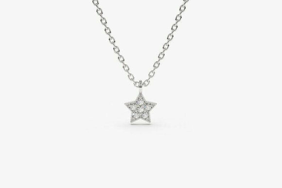 0.5ct Diamond Pendant with Chain Round Cut Star Design 14k White Gold Finish