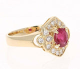 3ct Oval Cut Pink Ruby Engagement Ring Vintage Inspired Halo 14k YellowGold Over