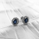 2ct Oval Cut Blue Sapphire Diamond Halo Stud Earrings 14k White Gold Finish