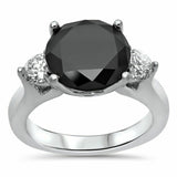 2.5Ct Round Cut Black and White Diamond Three Stone Ring 14K White Gold Finish