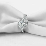 3ct Round Cut Diamond Swirl Twist Solitaire with Accent Ring 14k White Gold Over