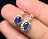 2ct Oval Cut Blue Sapphire Elegant Halo Women Drop Earrings 14k Yellow Gold Over