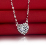 1.2ct Heart Cut VVS1D Diamond Pendant Chain Halo Heart Shape 14k White Gold Over