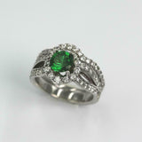 2.5ct Round Cut Green Emerald Diamond Halo Trio Set Ring 14k White Gold Finish