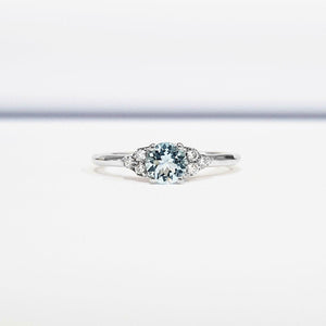 0.5ct Round Blue Aquamarine Diamond Accents Solitaire Ring 14k White Gold Finish