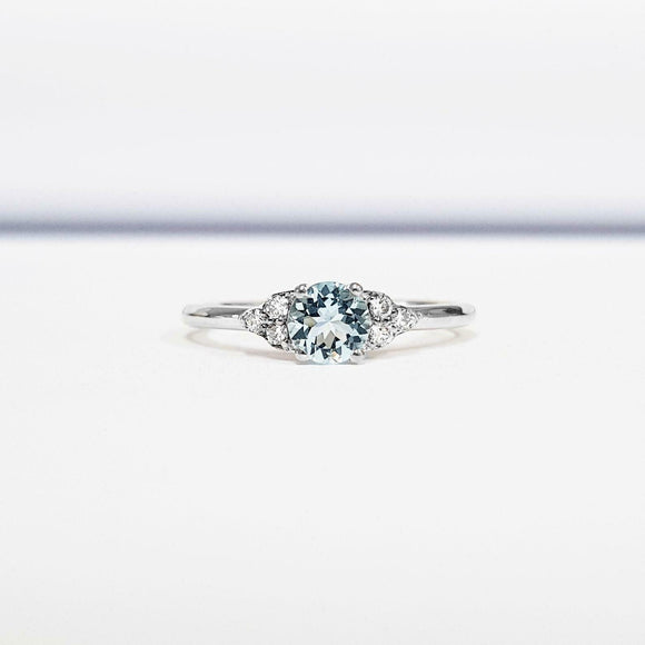 0.5ct Round Blue Aquamarine Diamond Accents Solitaire Ring 14k White Gold Finish