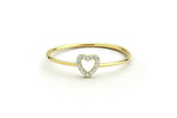 Minimal Heart Shape Engagement Ring 0.6ct Round Cut Diamond 14k Yellow Gold Over