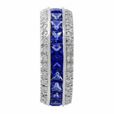 6Ct Princess Cut Blue Sapphire Diamond Eternity Wedding Band 18K White Gold Over