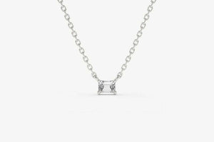 1ct Diamond Pendant with Chain Emerald Cut Solitaire 14k White Gold Finish