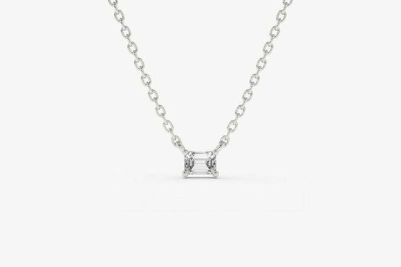 1ct Diamond Pendant with Chain Emerald Cut Solitaire 14k White Gold Finish