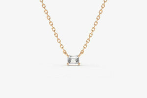 1ct Diamond Pendant with Chain Emerald Cut Solitaire 14k Rose Gold Finish