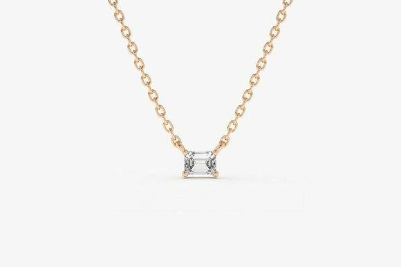 1ct Diamond Pendant with Chain Emerald Cut Solitaire 14k Rose Gold Finish