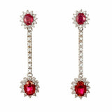 3.5ct Oval Cut Pink Ruby Halo Party Wear Drop Earrings 14k White Gold Finish