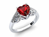 2ct Heart Red Ruby Engagement Ring Art Deco Diamond Accent 14k White Gold Finish