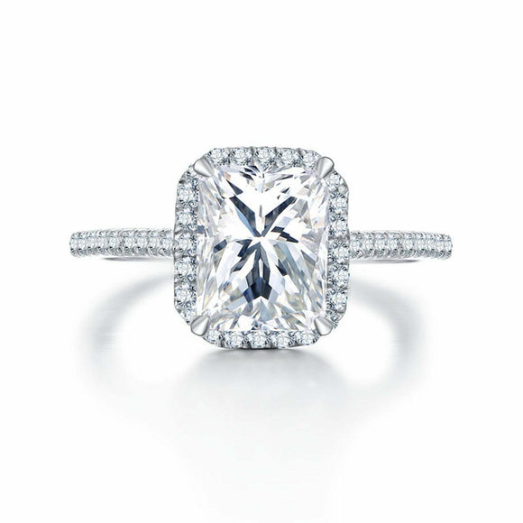 2.3ct Radiant Cut Diamond Engagement Ring Halo Solitaire 14k White Gold Finish