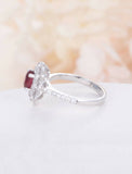 2ct Oval Cut Ruby Engagement Ring Halo Art Deco 14k White Gold Over Round Accent