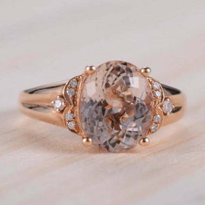 3ct Oval Cut Morganite Engagement Ring Solitaire with Accents 14k Rose Gold Over