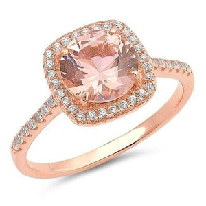 3.5Ct Round Cut Peach Morganite Diamond Halo Engagement Ring 14K Rose Gold Over