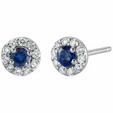 0.47ct Round Cut Blue Sapphire Halo Diamond Stud Earrings 14k White Gold Finish