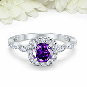 2ct Round Amethyst Engagement Ring Diamond Accent Halo Women 14k White Gold Over