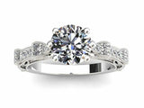 2ct Round Diamond Solitaire with Accent Vintage Milgrain Ring 14k WhiteGold Over