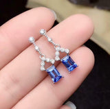 2.2ct Drop Earrings Emerald Cut Blue Tanzanite Partywear 14k White Gold Finish