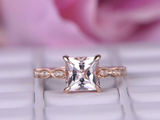 1.5ct Princess Cut Morganite Engagement Ring Diamond Accents 14k Rose Gold Over