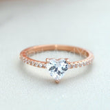 1ct Heart Cut Simulated Diamond Solitaire with Accent Ring 14k Rose Gold Plated