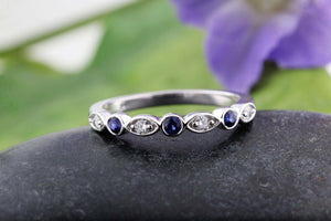 2ct Round Cut Blue Sapphire Marquise Shape Wedding Band Ring 14k White Gold Over