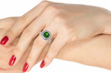 2ct Cushion Cut Green Emerald Milgrain Floral Halo Ring 14k White Gold Finish