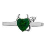 1ct Engagement Ring Heart Cut Green Emerald Devil Solitaire 14k White Gold Over