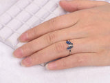 1ct Round Cut Blue Sapphire Engagement Ring Butterfly Design 14k White Gold Over