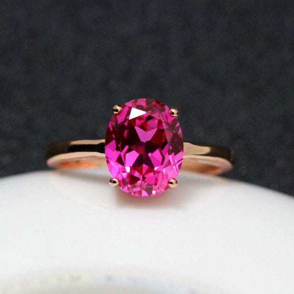 2ct Oval Cut Pink Ruby Engagement Ring 4 Prong Solitaire Women 14k RoseGold Over