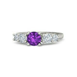 4Ct Round Cut Purple Amethyst Diamond Accent Engagement Ring 14K White Gold Over