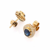 2.1ct Stud Earrings Oval Cut Blue Sapphire Stylish Halo 14k Yellow Gold Finish