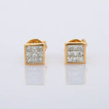 1.55ct Princess Cut Diamond Square Cluster Stud Earrings 14k Yellow Gold Finish