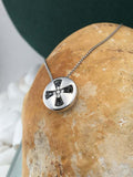 0.7ct Round Cut Black Diamond Pendant Jesus Cross Circular 14k White Gold Finish