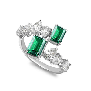 2.5ct Emerald Cut Green Emerald Cocktail Engagement Ring 14k White Gold Finish