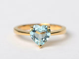 1ct Engagement Ring Heart Cut Blue Aquamarine Solitaire 14k Yellow Gold Finish