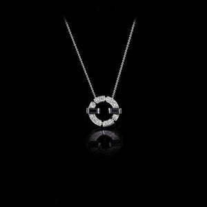 1ct Baguette Cut Black Diamond Pendant Circular Stylish 14k White Gold Finish