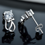 1.7ct Round Cut VVS1D Diamond Cat Design Stud Earrings 14k White Gold Finish